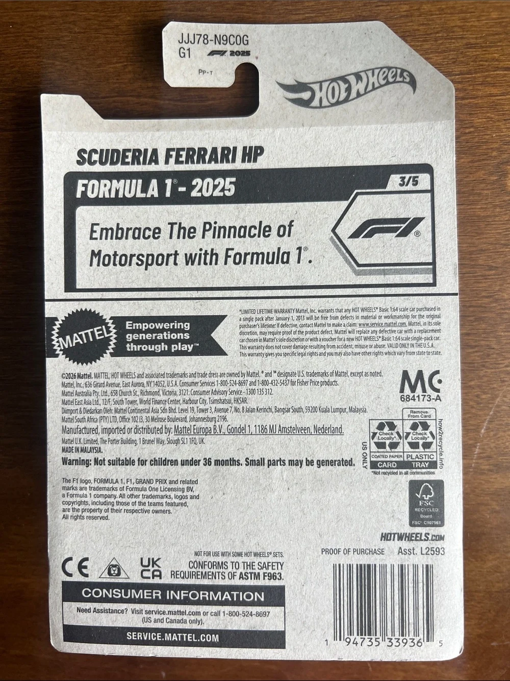 Scuderia Ferrari HP F1 Die-Cast Hot Wheels